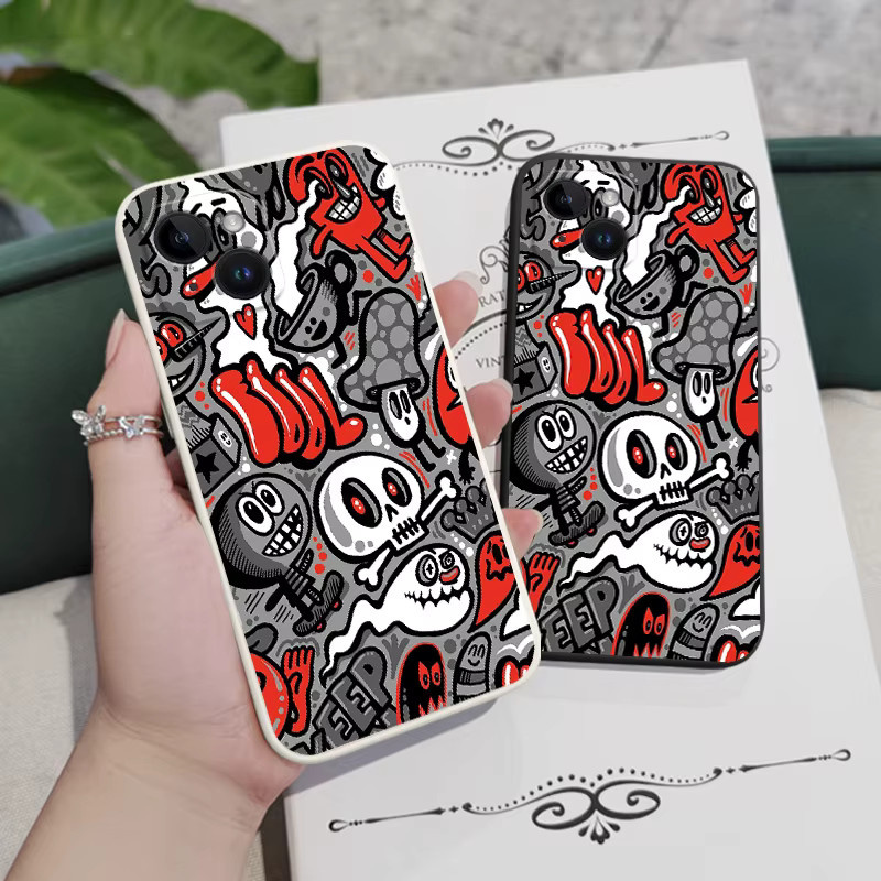 Ghost Skull Silikon Handyhülle für iPhone 17 16 15 14 13 12 11 Pro Max Plus Mini XR XS in Blau und Multicolour - Bild 4