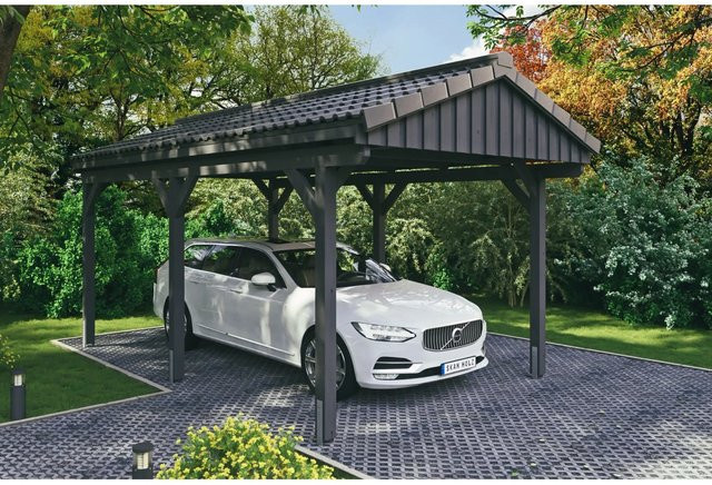 Skan Holz Carport Fichtelberg aus Fichte Leimholz in Grau mit spitzer Dachform, B/T: 317 x 566 cm, Höhe: 303 cm - Bild 1