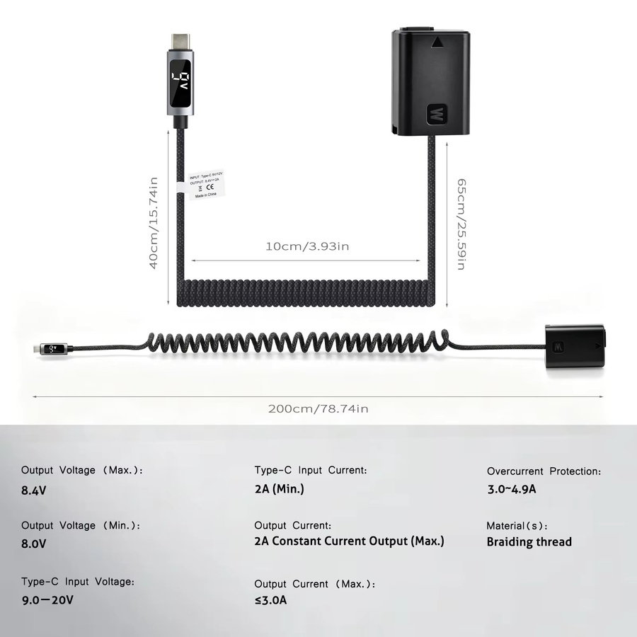 Batmax NP-FW50 Dummy-Akku mit USB-C PD 9V Stromversorgungsanschluss für Sony ZV-E10 A6500 A6400 A6000 A6100 A6300 A7II A7RII in Schwarz - Bild 2