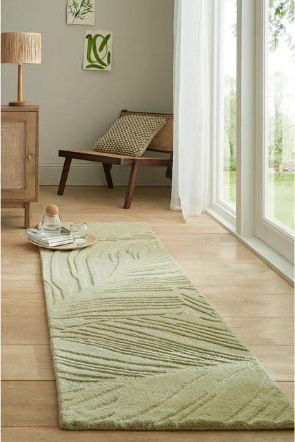 Wollläufer Kadima Design in Grün-Beige mit Blattrelief, Breite: 60 cm, Tiefe: 230 cm - Bild 1