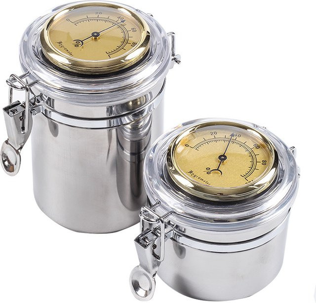 Cattabby Tabak-Feuchtigkeitsbox aus Glas mit Hygrometer und Verschluss in Transparent und Silber - Bild 1
