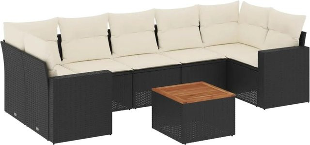 vidaXL 8-tlg Garten-Sofagarnitur aus Polyrattan in Schwarz mit Kissen und L-Form für Terrasse und Garten - Bild 1