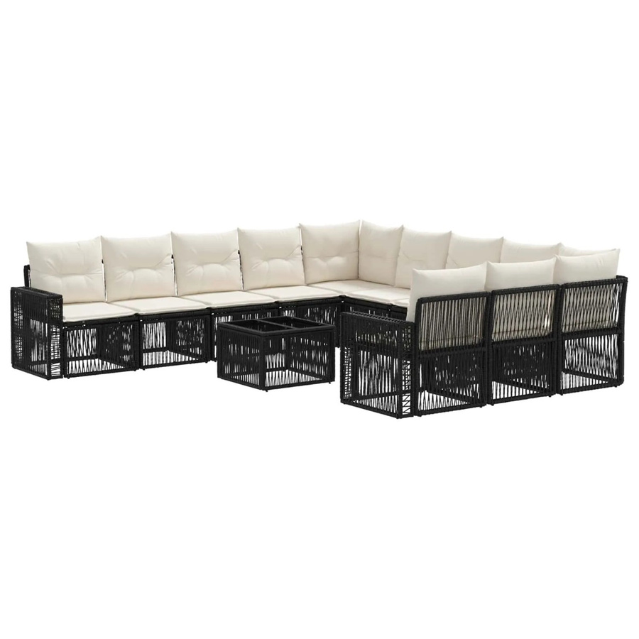 vidaXL Gartensofa-Set 12-tlg. aus Poly-Rattan in Schwarz und Cremeweiß mit Eckelementen, Outdoor-Couchtisch und Polsterkissen in U-Form - Bild 2