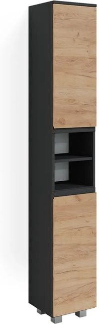 Vicco Badschrank J-Shape Hochschrank Badezimmer Anthrazit Eiche modern B/T/H: 30 x 24,61 x 190 cm - Bild 2