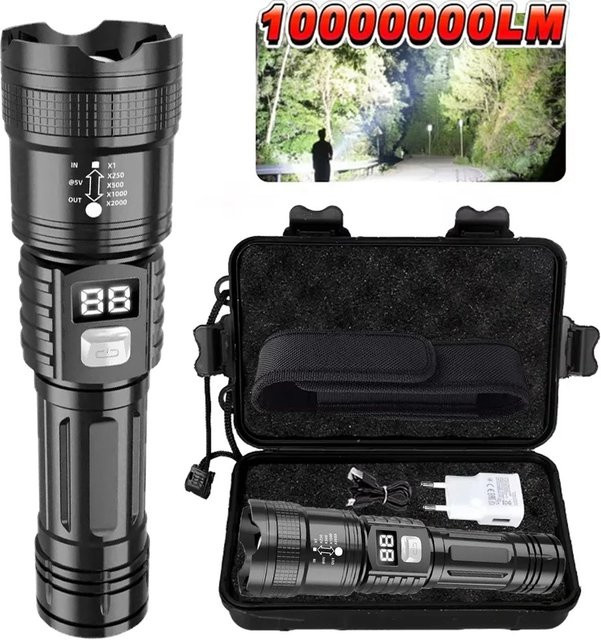 KDULIT Taktische LED-Taschenlampe in Schwarz mit USB-Ladefunktion und Zoom für Outdoor, Garten und Arbeit - Bild 1