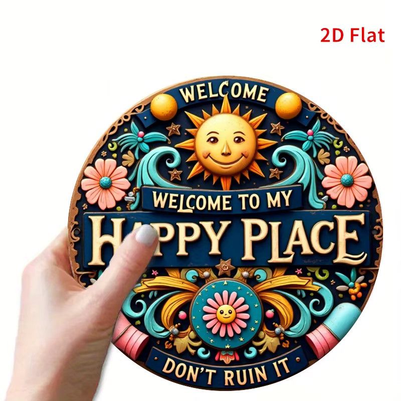 Rundes Vintage-Eisenschild Potdemiel Welcome to My Happy Place in Multicolor - Bild 5