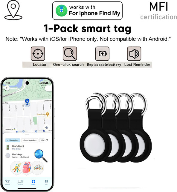Apple Smart Tag Bluetooth-Tracker als Schlüsselfinder und Artikellocator für iOS in Schwarz - Bild 1