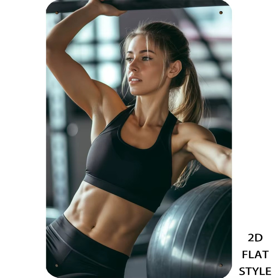 HELLOYOUNG 2D Fitness Woman Metall-Wandkunst Retro-Schild in Multicolour, B/H: 20,3 x 30,5 cm - Bild 2