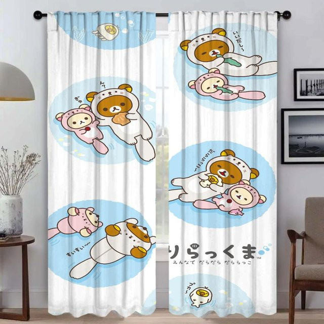 Rilakkuma Halloween Dekoration Vorhänge, 2er Set halbtransparente Stoffpaneele, Mehrfarbig, Breite: 50 cm, Höhe: 70 cm - Bild 1