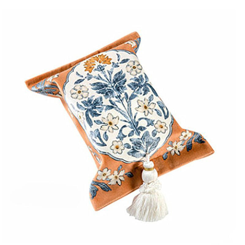 Retro Taschentuchbox aus Stoff mit orientalischem Print und Quaste, B/H: 24 x 18 cm - Bild 3