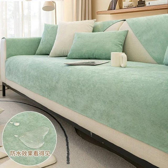 Wasserdichte Chenille-Sofabezugmatte von Your Warm Home in Grün, rutschfester L-förmiger Couch-Schonbezug für das Wohnzimmer, Breite: 70 cm, Länge: 210 cm - Bild 1
