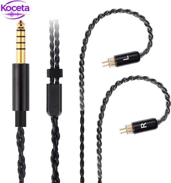 Koceta IEM-Upgrade-Kabel versilbert mit 2-poligem 0,78 mm Anschluss für In-Ear Kopfhörer, verfügbar als 3,5 mm Jack oder 4,4 mm symmetrische Ausführung in Schwarz und Silber - Bild 1