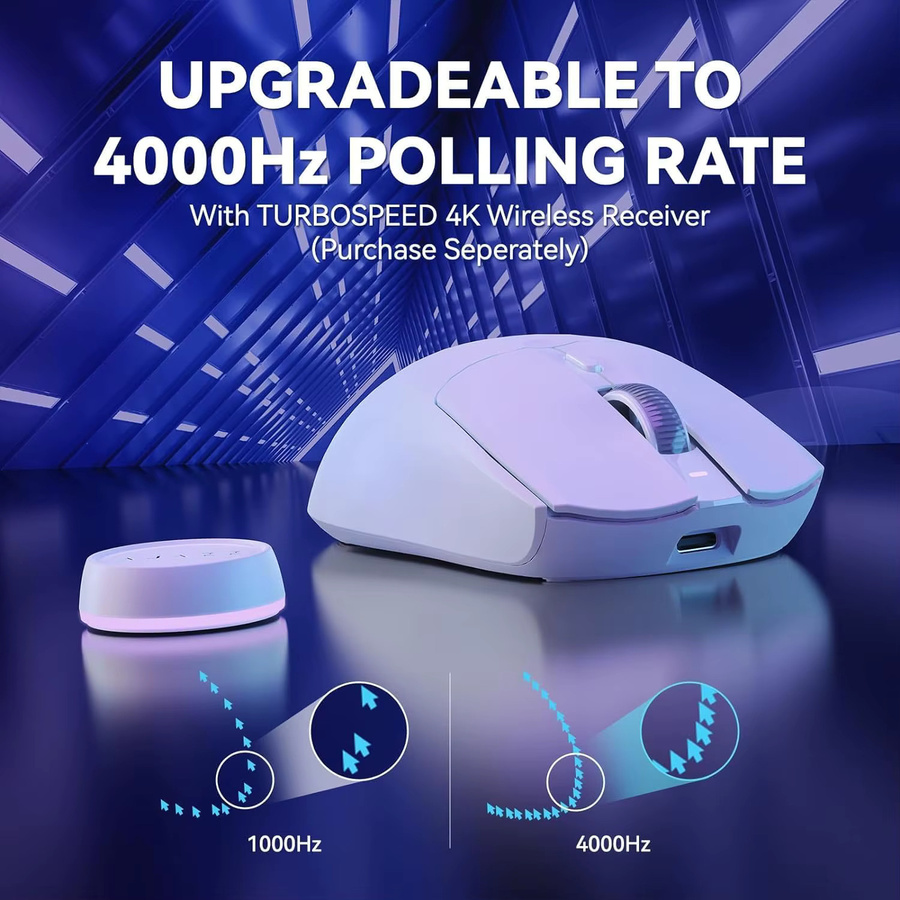 A.JAZZ AJ139 G Pro 4K kabellose Gaming-Maus in Weiß, ultraleicht 59 g, Dual-Mode mit 2,4 GHz-Empfänger und bis zu 26.000 DPI, ergonomisches Design - Bild 3