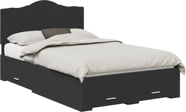 vidaXL Bettrahmen mit Kopfteil und Schubladen in Schwarz Matt aus Holzwerkstoff B/T/H: 135 x 190 x 138 cm - Bild 1