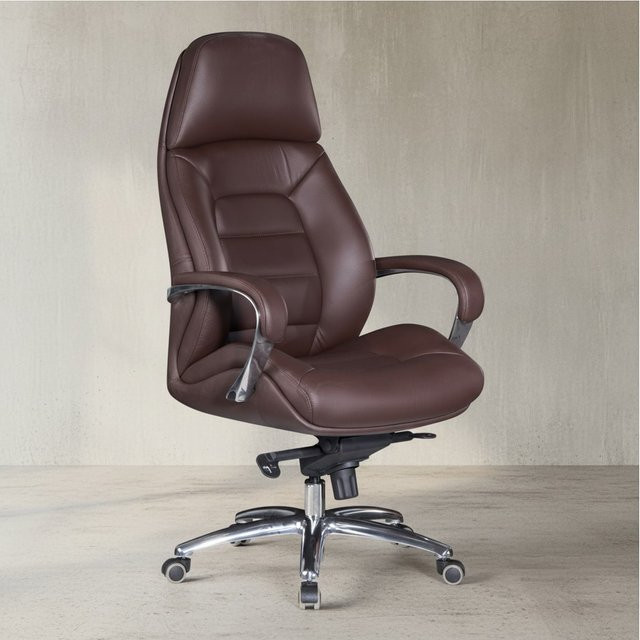 KADIMA DESIGN Chefsessel MIRON aus braunem Echtleder mit Multiblockwippmechanik und Aluminiumgestell - Bild 1