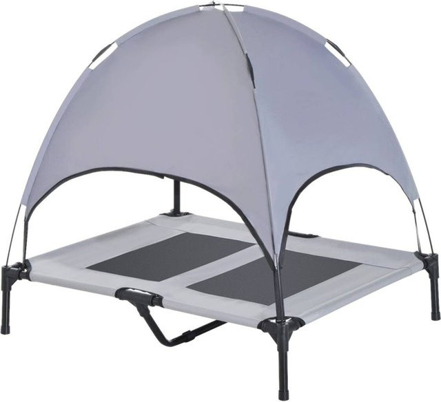 PawHut Erhöhtes Hundebett mit Baldachin aus Metall und Oxford-Gewebe in Grau/Schwarz, B/H/L: 76 x 92 x 90 cm - Bild 1