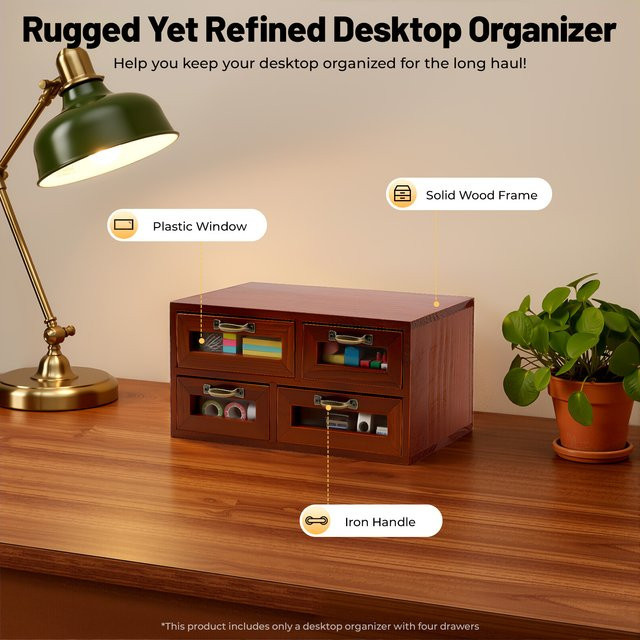 Retro-Desktop-Organizer von Bymaocar aus Holz mit 4 Schubladen in Dunkelbraun - Bild 1