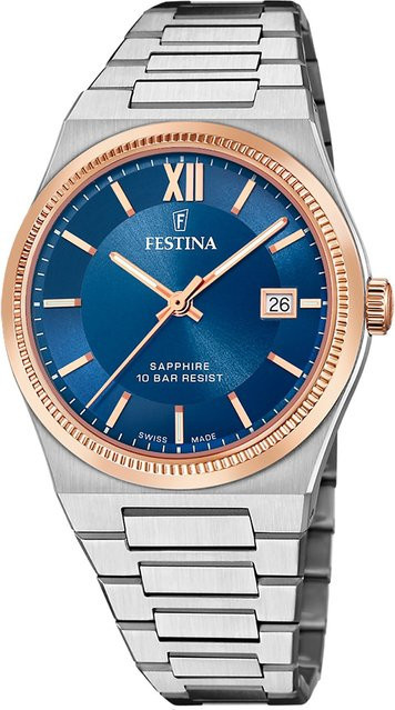 Festina Herrenuhr, Quarz, Edelstahl, Blau, 40 mm, 10 ATM - Bild 1