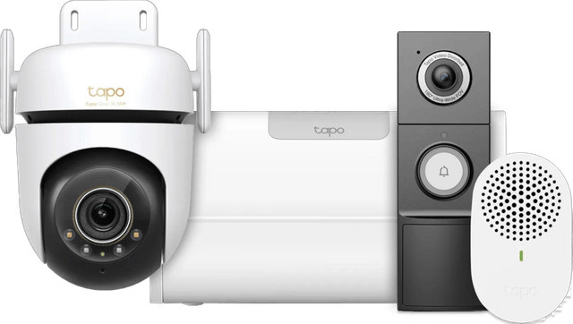 TP-Link Tapo Smart Home Set mit C530WS Kamera, H500 HomeBase und D235 Akku sowie Kabel-Türklingel in Weiß - Bild 1