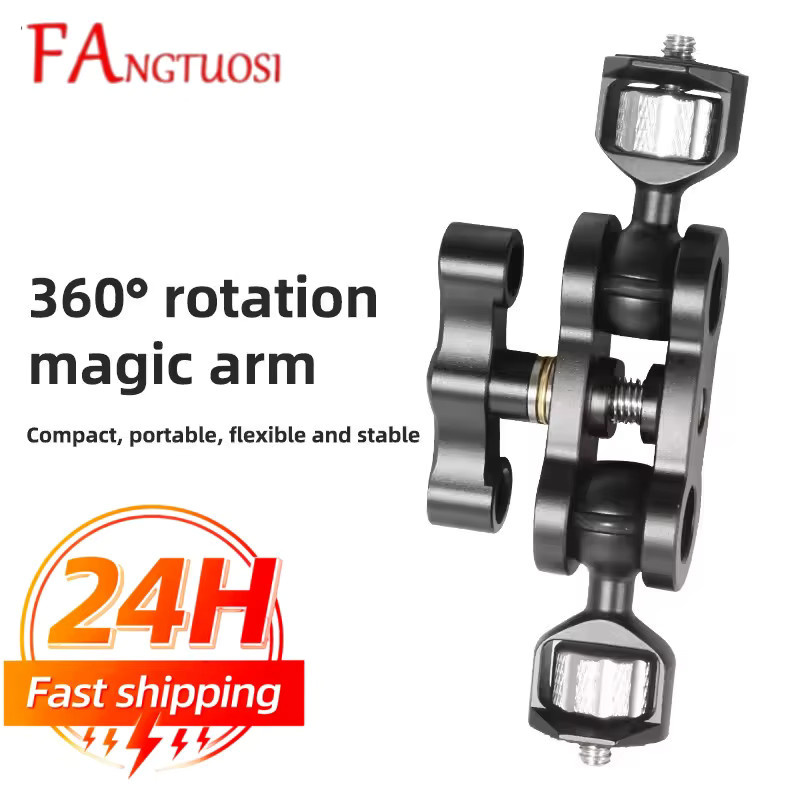 FANGTUOSI TM-5 Gelenkiger Magischer Arm mit Doppelkugelkopf in Schwarz für Stativ-Telefonhalterungen, LED-Lichter, LCD-Monitore und Mikrofone mit 1/4-Zoll-Schraube - Bild 2