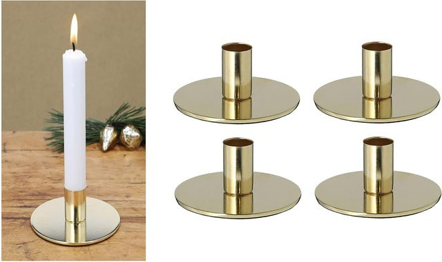 4er-Set Novaliv Stabkerzenhalter aus Metall in Gold, Scandic Chic Tischdeko für Weihnachten und Ostern, B/T/H: 10 x 5 x 5 cm - Bild 1