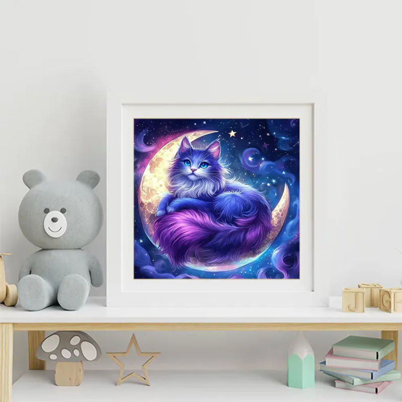 EverShine Diamant-Mosaik Set mit Tiermotiv Katze und Mond, mehrfarbig, quadratisch, Wanddekoration für Anfänger - Bild 3