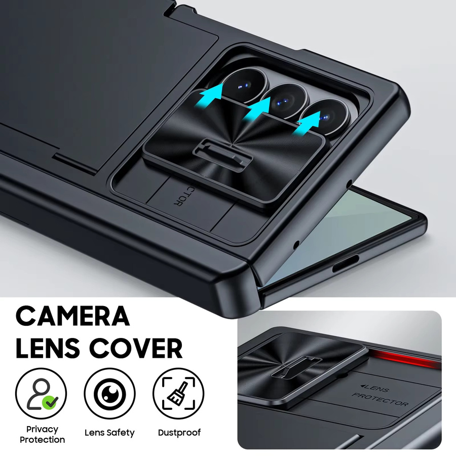 Samsung Galaxy Z Fold 7 Handyhülle mit RFID-Kartenhalter, verstecktem Ständer und Kameraabdeckung, stoßfeste Silikon-Wallet-Hülle in Schwarz - Bild 2
