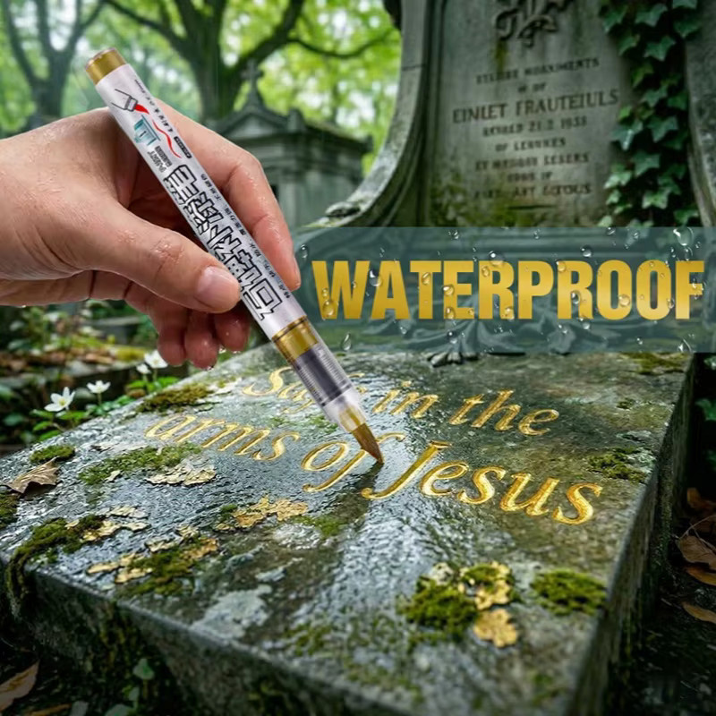 Ouhoe Grabstein-Restaurierungsstift in Gold, permanenter Marker für Grabsteine und Gedenkstätten, lichtbeständig und wasserfest mit feiner Spitze - Bild 3