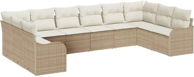 vidaXL Garten-Sofa-Set aus Poly-Rattan mit 10 Teilen in Beige-Weiß inklusive Kissen - Bild 1