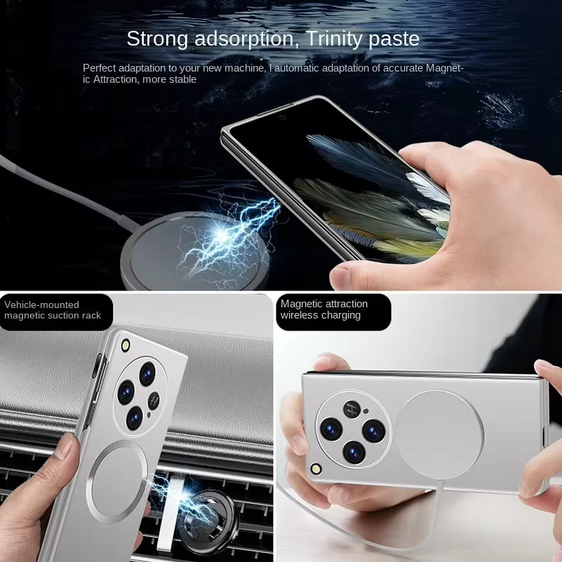 MagSafe magnetische kabellose Ladegerät-Telefonhülle für OnePlus Open und Oppo Find N2, ultradünne Hartschale mit Kameraschutz, Farbe: Silber - Bild 2
