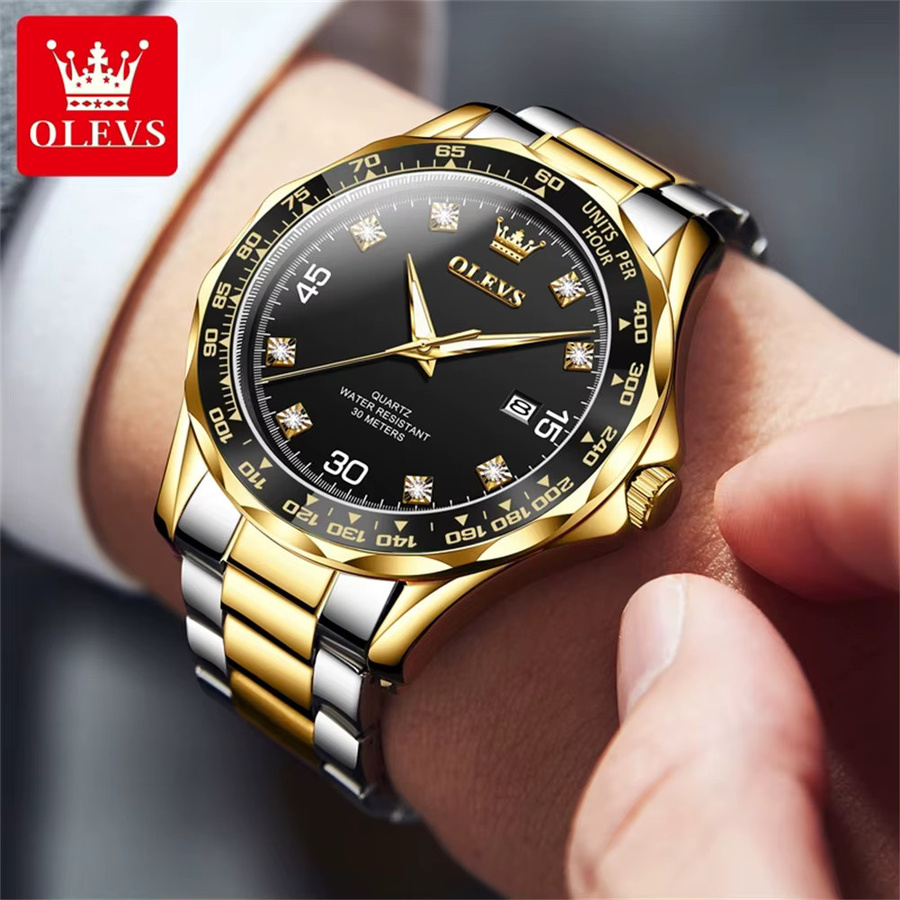 OLEVS Armbanduhr Quarz, Edelstahl, Diamant, Schwarz, Herren - Bild 5