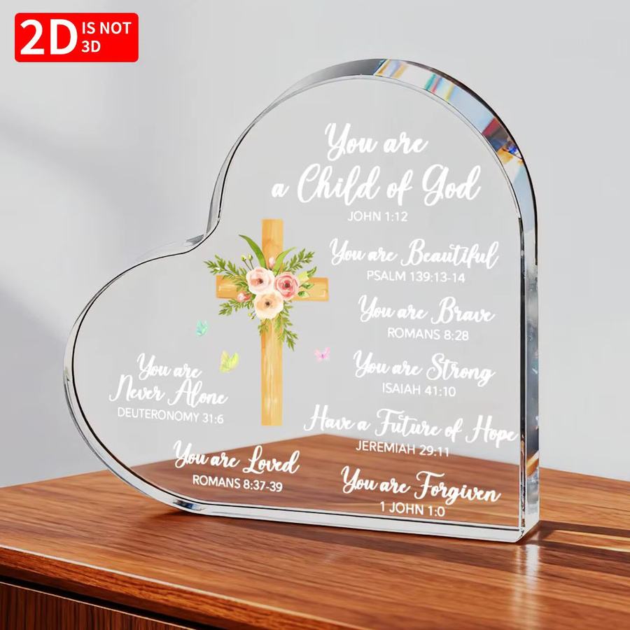 CIFBUY Herzförmiges Acryl-Schild mit Kreuz und Blumen in Transparent und Weiß als Tischdekoration - Bild 5