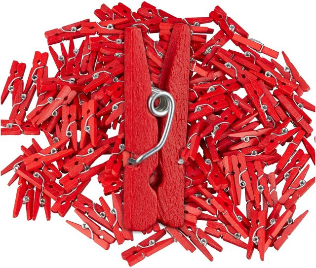 Relaxdays Holzklammern Rot Mini 400 Stück B: 2,5 cm, T: 0,8 cm, H: 0,3 cm - Bild 1
