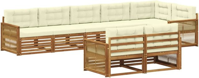 vidaXL Outdoor-Sofagarnitur in L-Form aus Akazienholz mit Kissen, Farbe: Natur und Beige - Bild 1