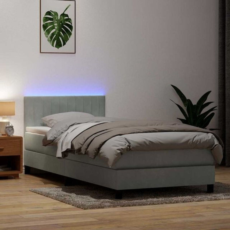 Vidaxl Boxspringbett mit Matratze in Grau aus Samt, B/L: 80 x 220 cm - Bild 1