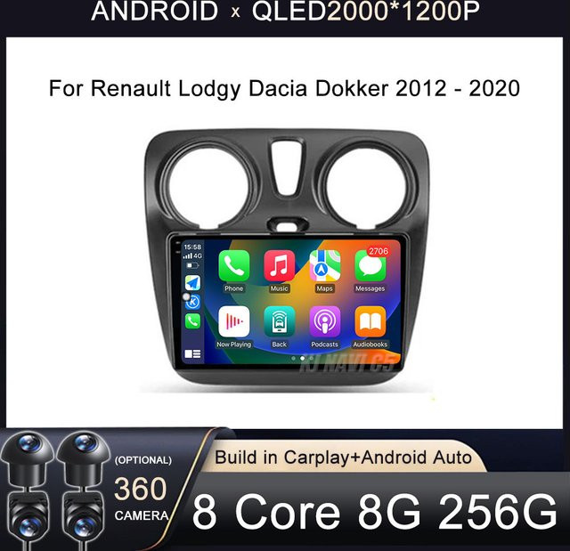 KJ-NAVI Android 16 Autoradio Multimedia Videoplayer mit GPS und Carplay für Renault Lodgy und Dacia Dokker 2012 - 2020 in Schwarz - Bild 1
