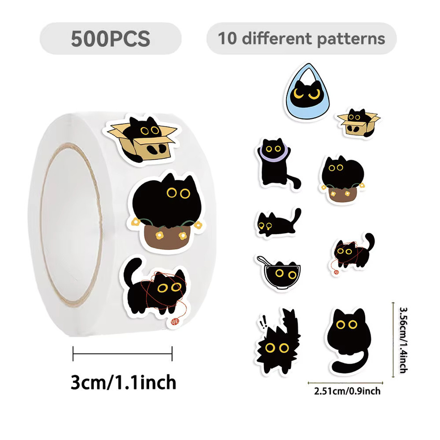 YourLife Store Washi-Tape mit schwarzer Katze für Journal und Dekoration, 500 Stück pro Rolle - Bild 2