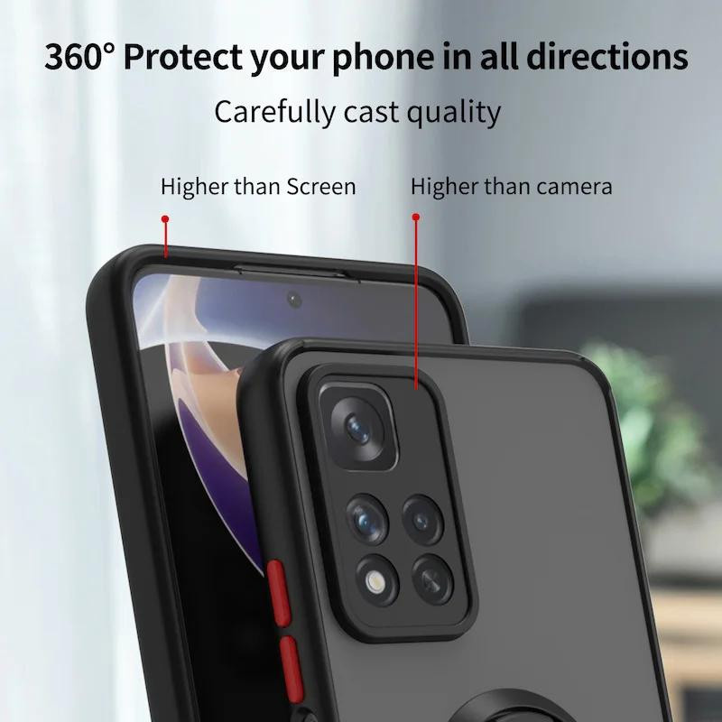 Stoßfeste Handyhülle mit Metallringhalter für Xiaomi Redmi Note 11 Pro Max 9 10 Poco X3 NFC 9c 9s 8 GT M3 11T F3 9A 9T 5G in Schwarz und Transparent - Bild 2