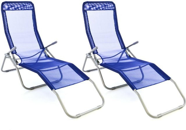 VCM 2er Set Liegestühle Blau mit Textilene-Bespannung und Stahlrohrgestell, B/T/H: 160 x 48 x 100 cm - Bild 1