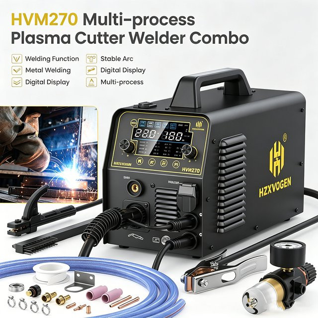 HZXVOGEN HVM270 Multiprozess-Schweißgerät in Schwarz mit SYN&MAN MIG-Steuerung als 6-in-1 Kombination aus HF TIG, CUT, Stick MMA ARC und Gas/Gaslos MIG sowie Punktschweißen - Bild 1