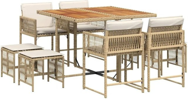 vidaXL 9-tlg Garten-Essgruppe aus Poly-Rattan und Akazienholz in Beige und Braun mit Kissen - Bild 1