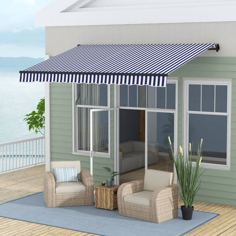 Outsunny Markise blau mit Kurbel und klappbaren Armen, Wandmontage, B/H: 290 x 350 cm - Bild 2