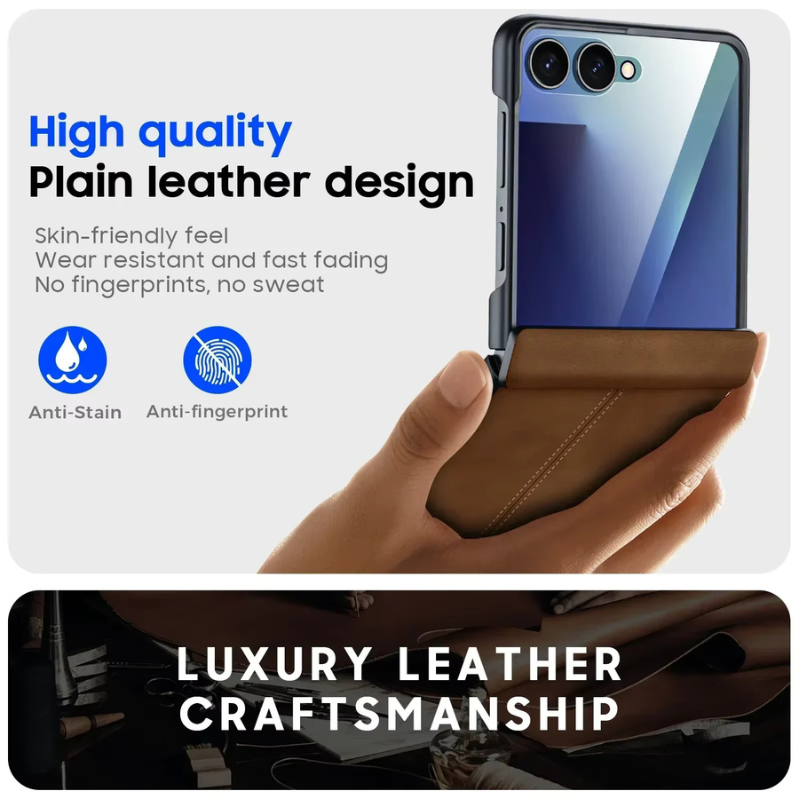 Samsung Galaxy Z Flip 7 Ledercover mit magnetischem Scharnier und 9H Displayschutz in Braun - Bild 4
