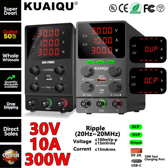 KUAIQU Variables DC-Tischnetzteil mit OCP/OVP und 18W Schnellladung, Schwarz - Bild 1