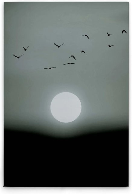 Tadessi Leinwandbild Mondschein im Horizont, abstraktes Naturmotiv in Schwarz, Weiß und Grau, B: 120 cm, H: 80 cm - Bild 1