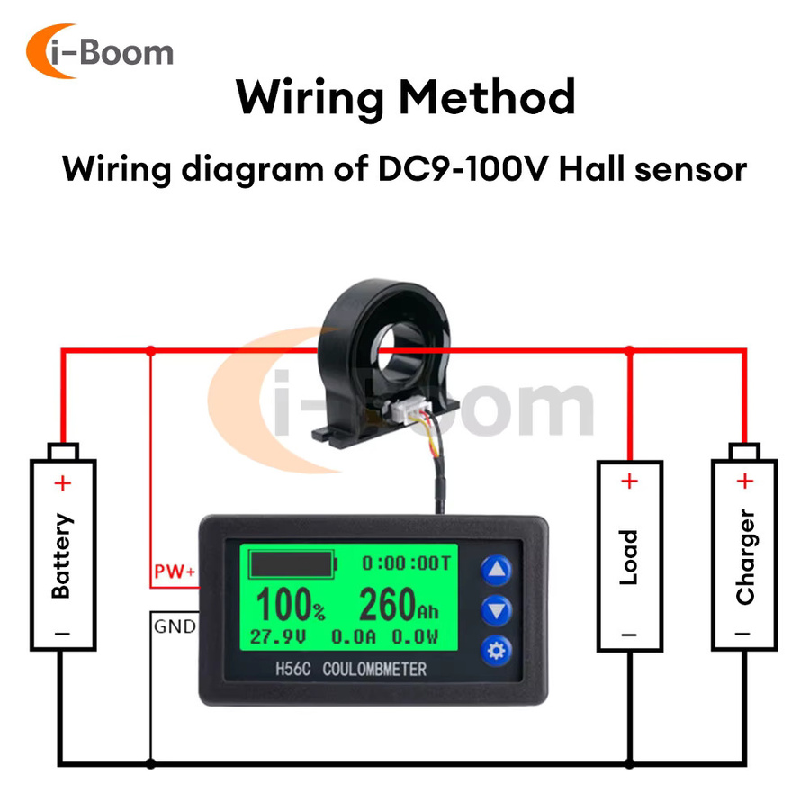Aideepen Coulomb Meter Monitor mit Hall Sensor zur Batteriekapazitätsanzeige, Voltmeter und Amperemeter, Schwarz - Bild 3