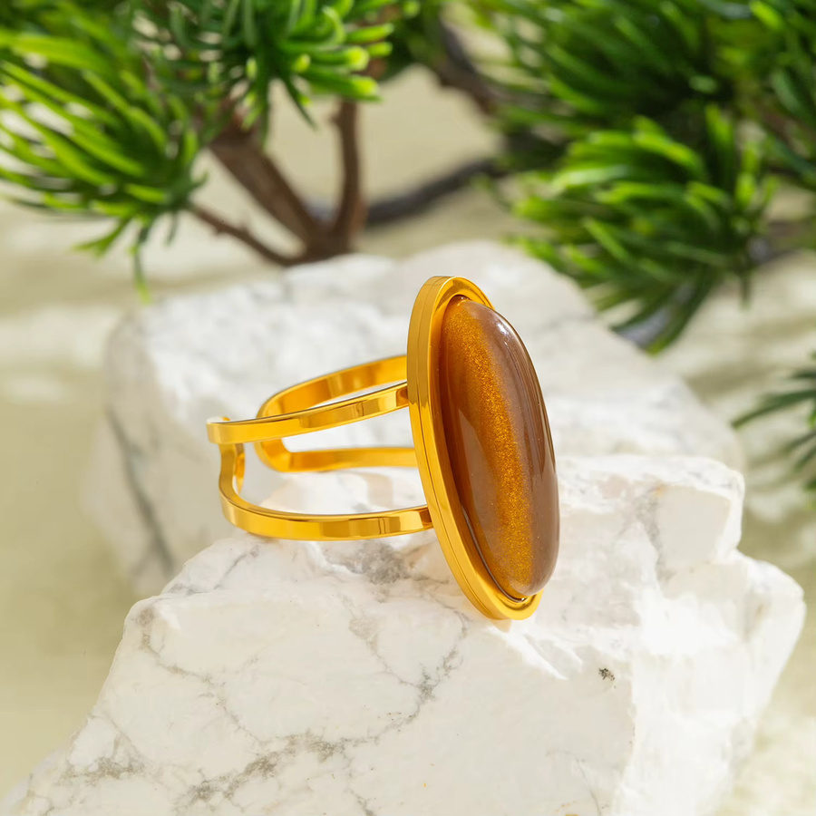 UHBINYCA Ring, geometrisch oval, Edelstahl vergoldet, Damen - Bild 3
