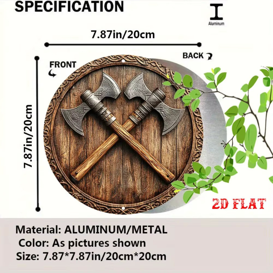 CIFBUY Wikinger-Schild Wandkunst aus Metall mit Kampfaxen-Design in Braun im rustikalen Stil - Bild 2