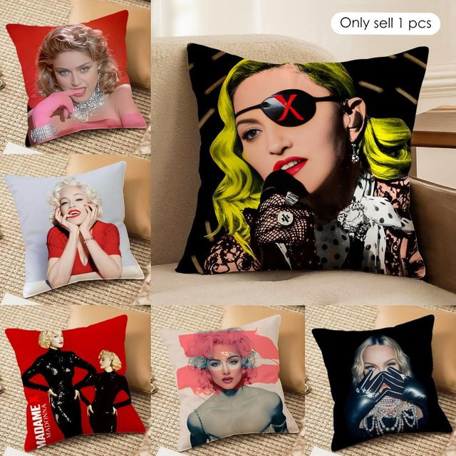 Singer M-Madonna Fans Kissenbezug aus seidigem Plüsch in Weiß für dein Sofakissen - Bild 1