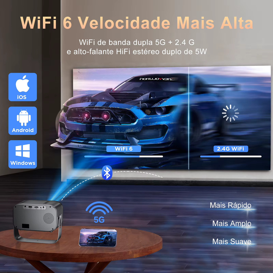 XBJ Mini 4K Projektor Wandprojektor in Grau mit WLAN, Bluetooth, HDMI und digitalem Keystone - Bild 2